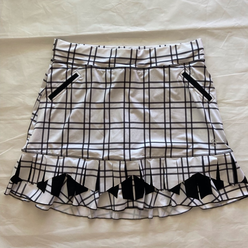 Sophibella Golf Colors Ruffle 18”Skort-Black And  White Windowpane Plaid Size XL